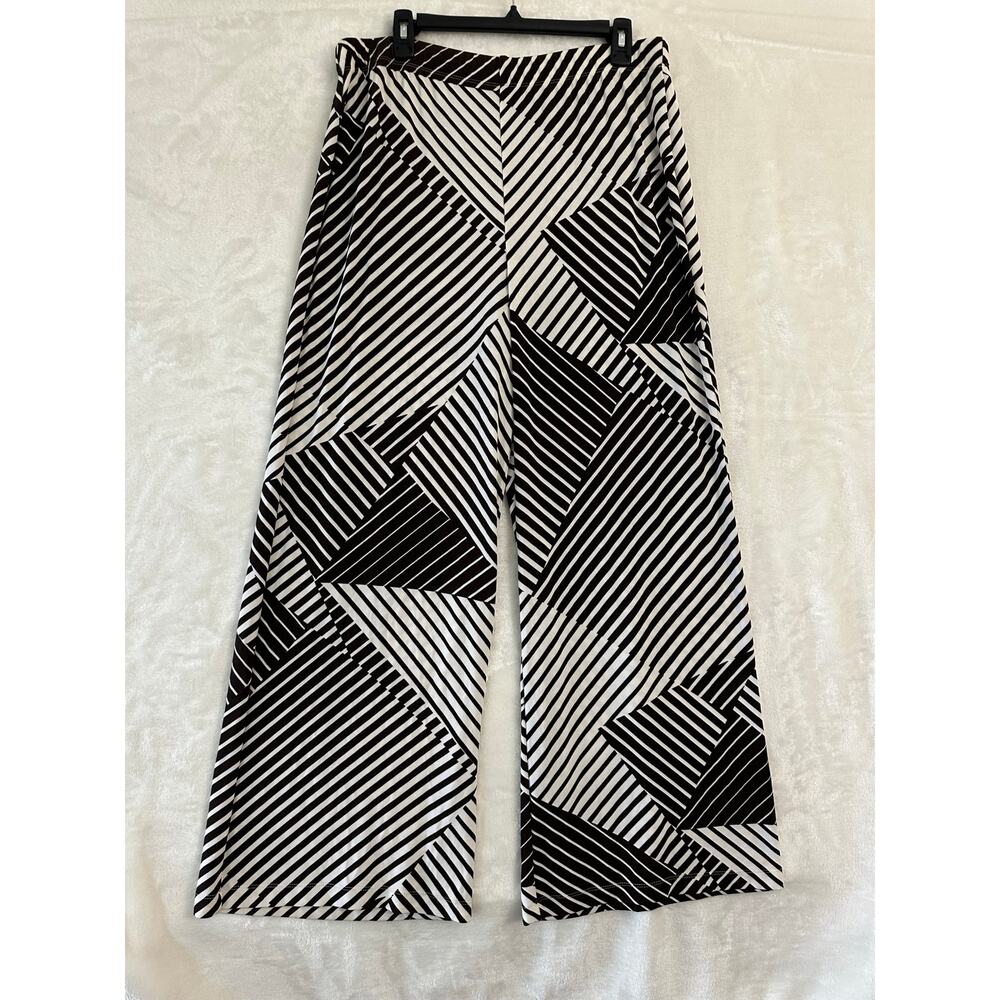Chico's Travelers Brown Cream Palazzo Pants 2 Large Hipster Flowy